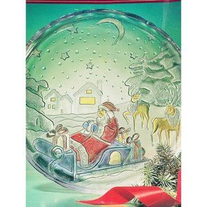 Grandeur Noel Clear Painted Glass Christmas Platter Santa Claus Reindeer Snow